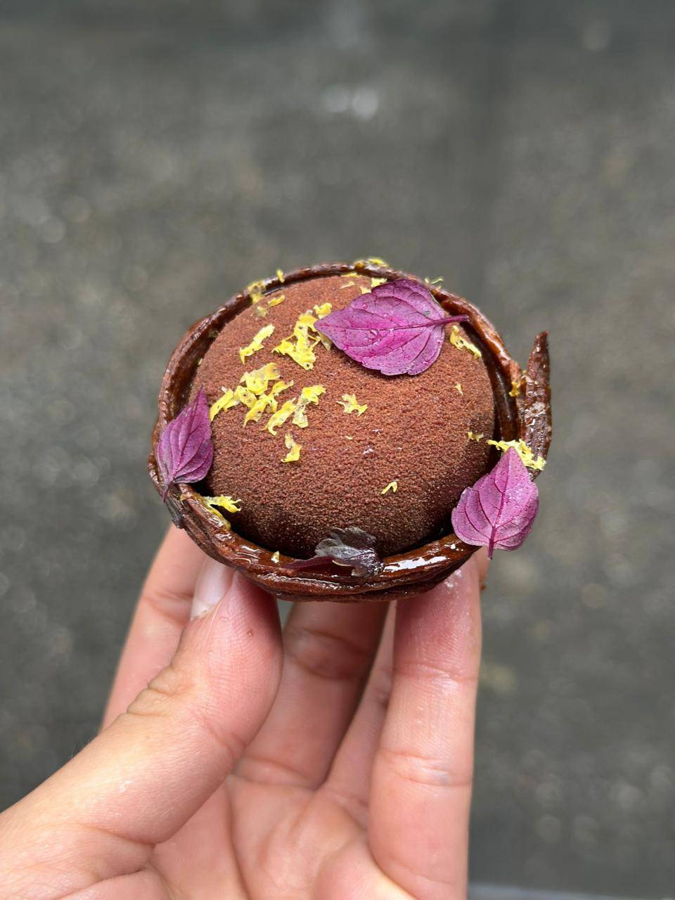 fleur de cao, kalamata praline and marcona croissant tart