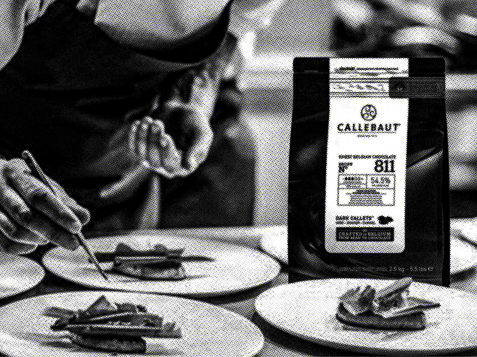chef working with Callebaut dark chocolate 811