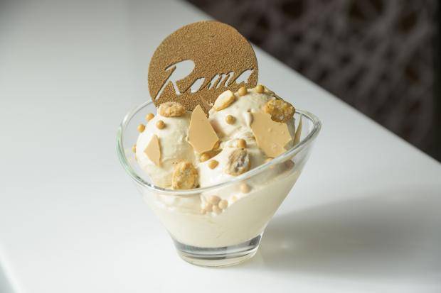 A Chocolate Gelato Dessert celebrating the ship's stop in Rome
