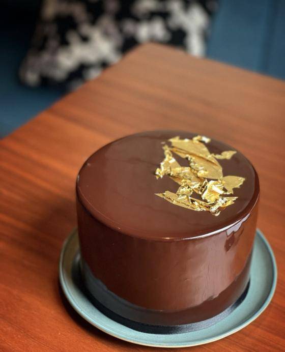 chocolate cake with gold leaf